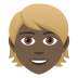 👱🏿 person: dark skin tone, blond hair display on JoyPixels